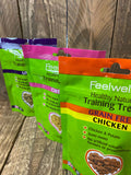 3 bags of feelwells training treats, chicken, cheesy and liver